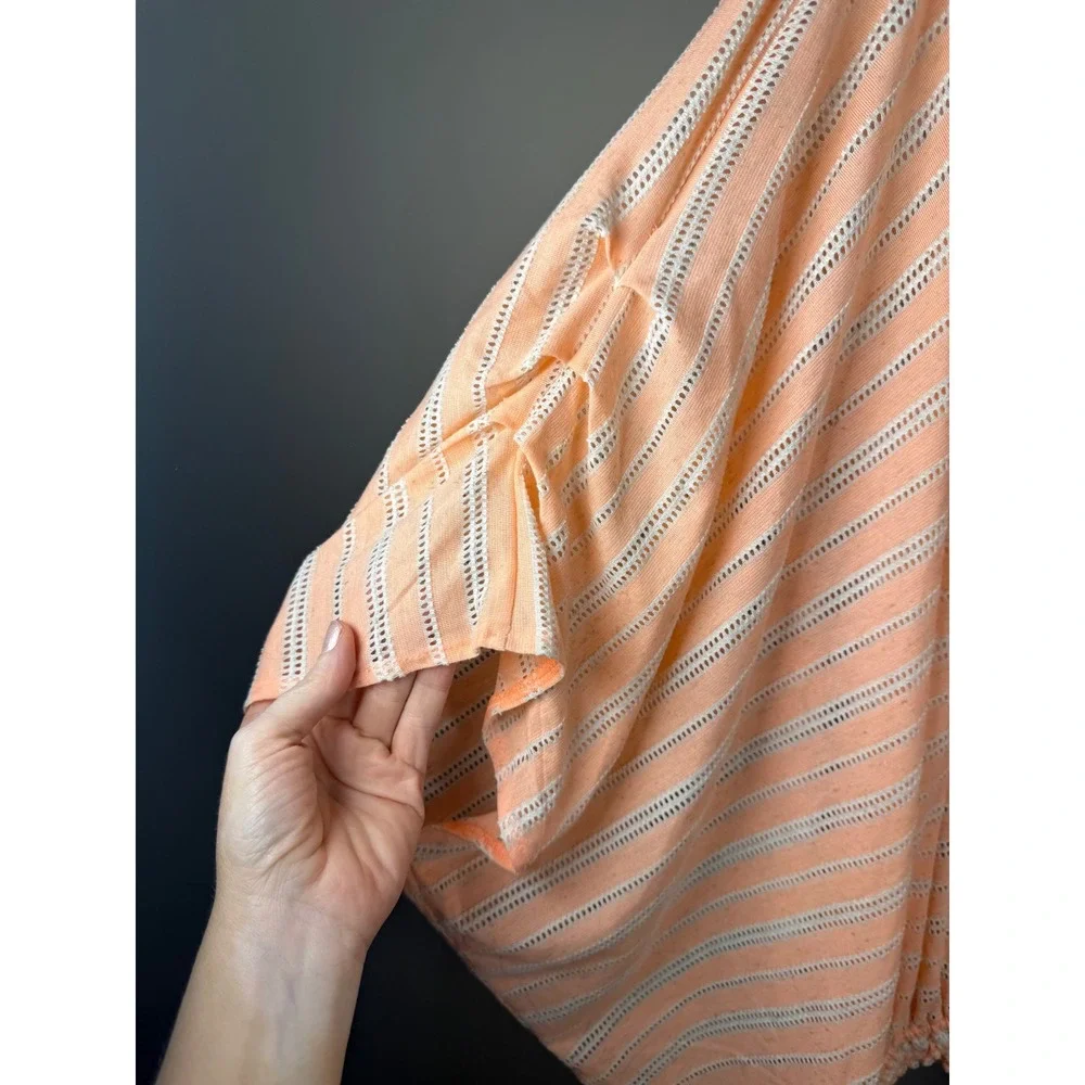 Free People Peach Striped Oversized Tunic Boho Beach Coverup Medium